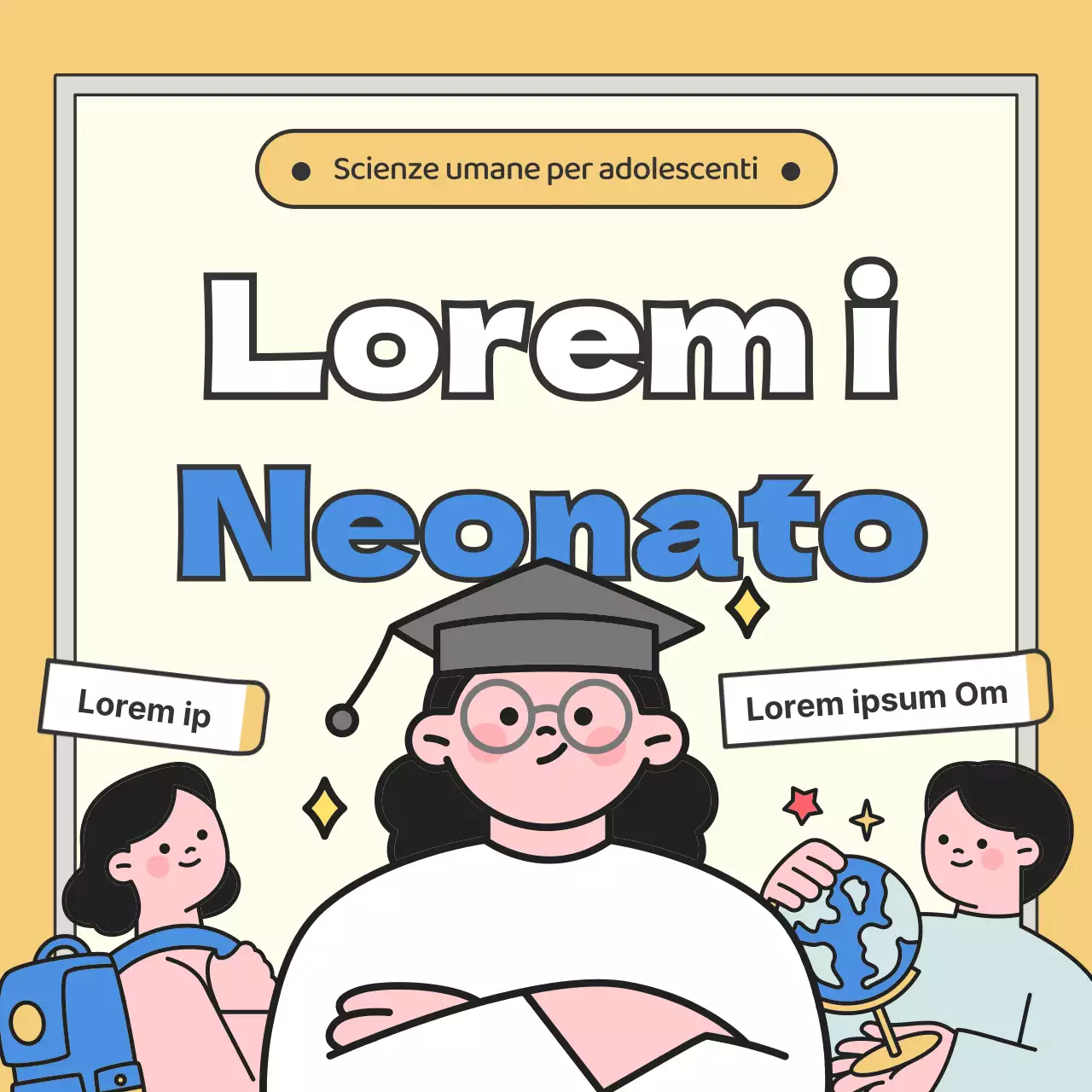 Lezione di scienze umane con illustrazione della lavagna giallo-blu per gli studenti