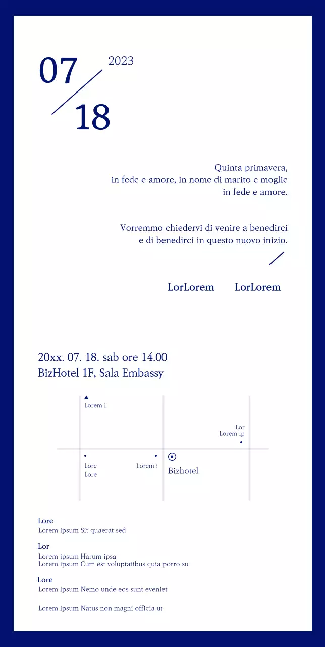 Un invito di nozze pulito con sfondo blu