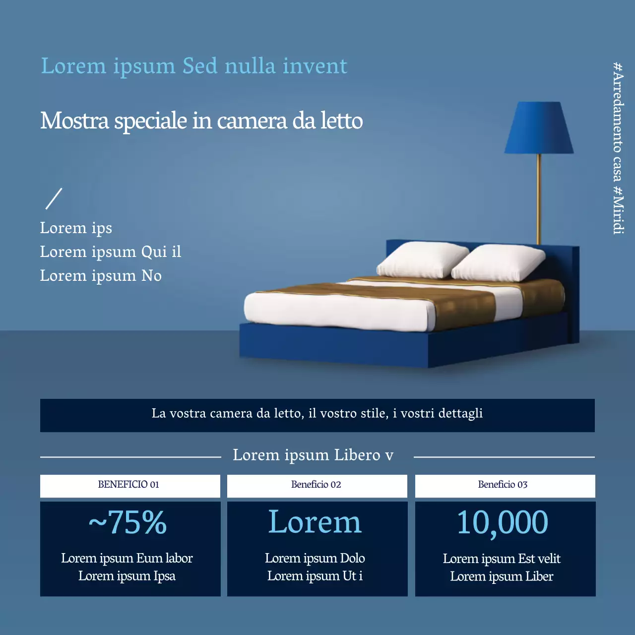 Promuovere un evento con fotografie blu e arredi puliti