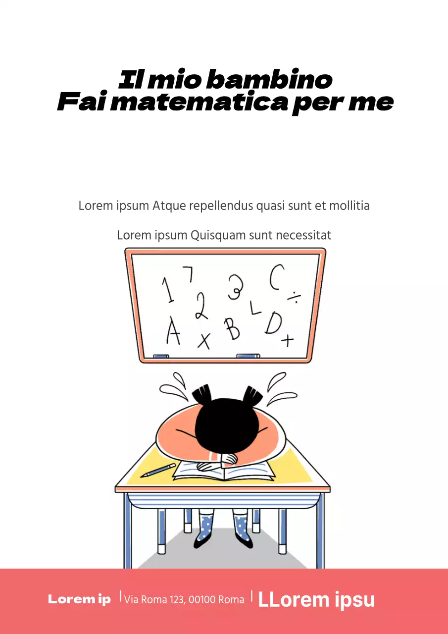 Promuovere una scuola di matematica per bambini con un'illustrazione di un bambino rosa che piange