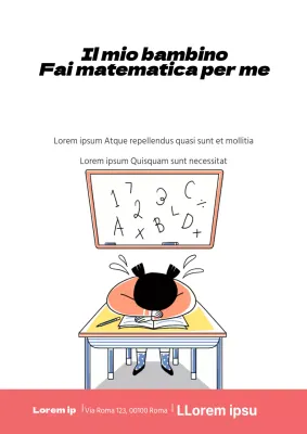 Promuovere una scuola di matematica per bambini con un'illustrazione di un bambino rosa che piange