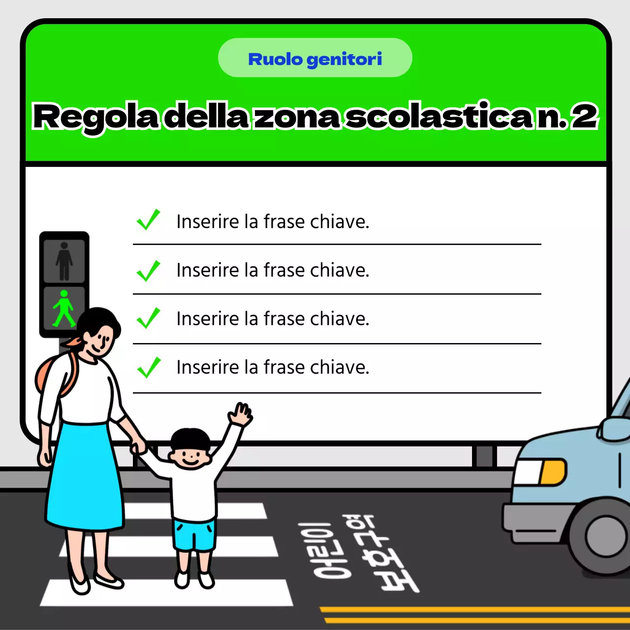 Consigli per la sicurezza del traffico nelle zone scolastiche con concetto di cartello giallo e blu