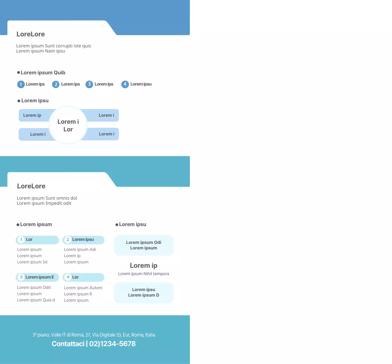 Testo e immagini semplici di colore azzurro per promuovere l'accademia Lizian School.