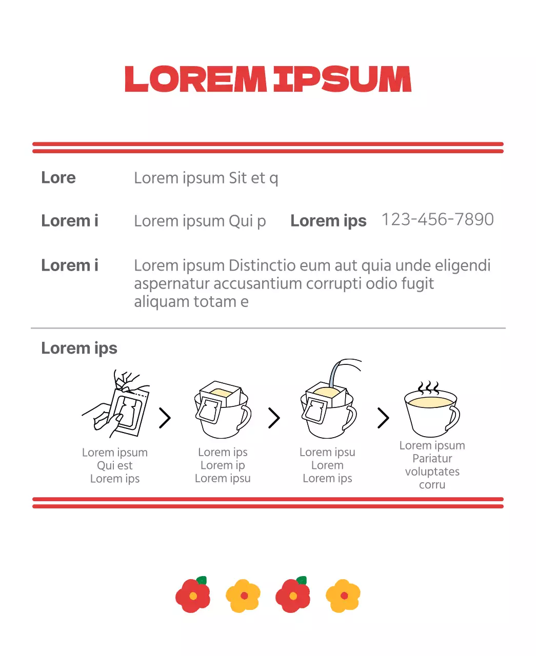 Bustine da tè a forma di fiore con illustrazioni floreali rosse e arancioni