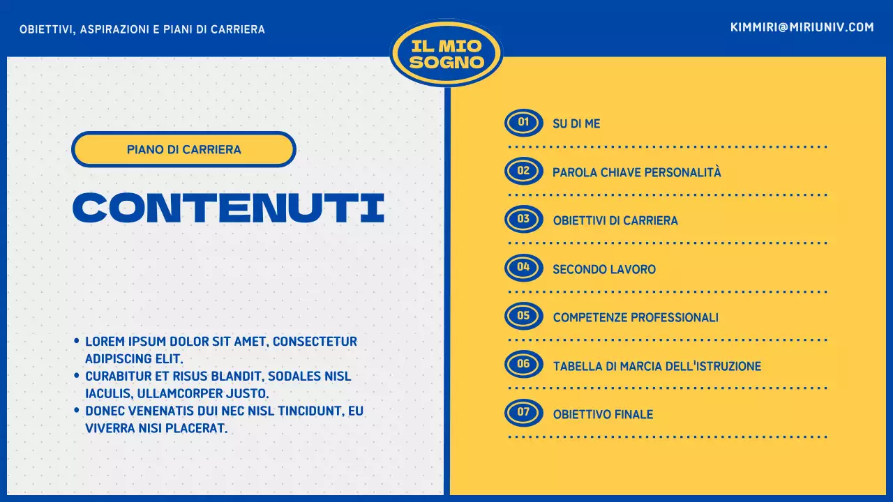Piano di carriera universitaria blu e giallo
