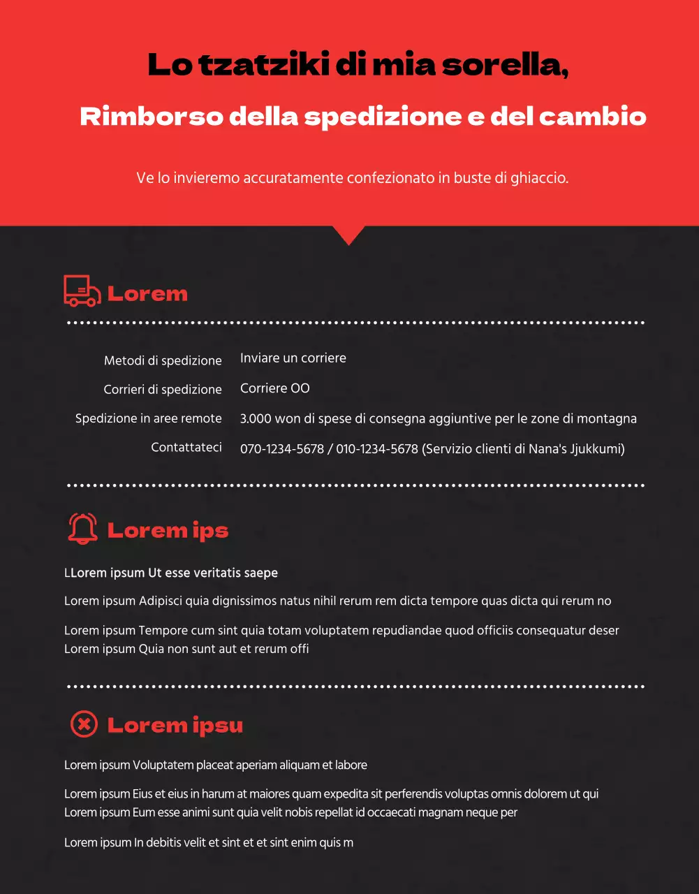 Una semplice rassegna di surgelati in nero e rossoPromozione di eventi