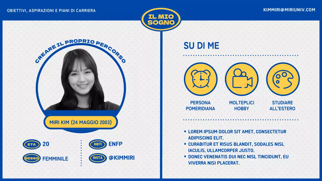 Piano di carriera universitaria blu e giallo