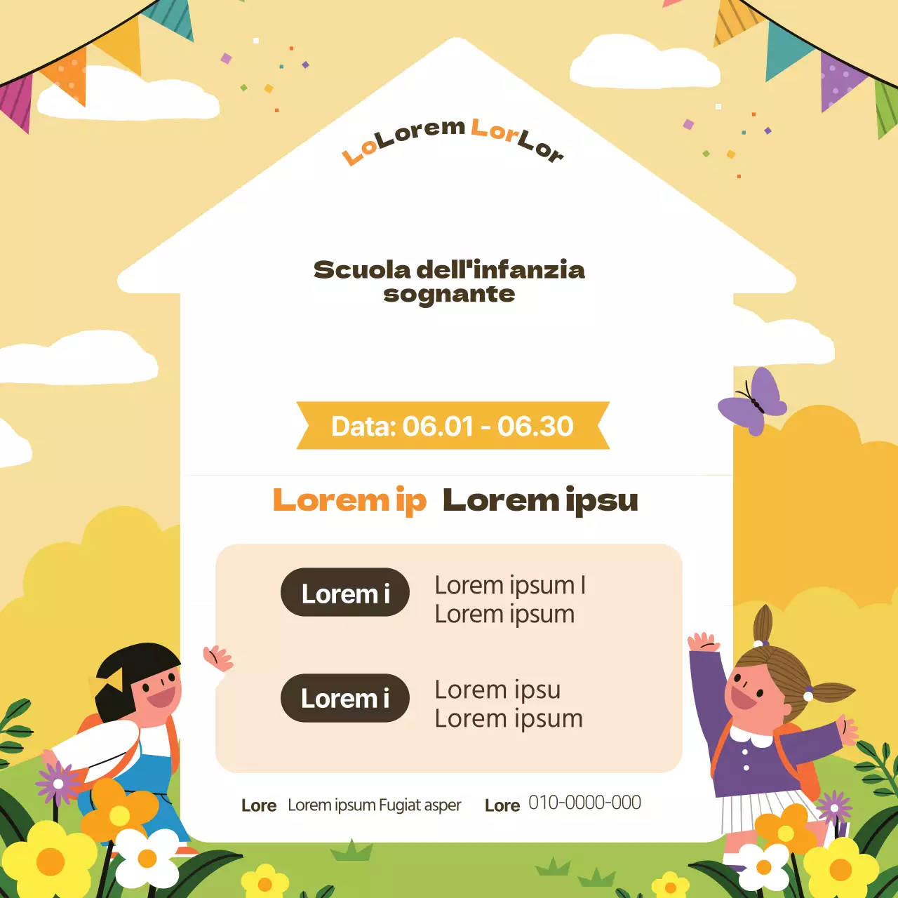 Illustrazione gialla carino asilo promozione di reclutamento