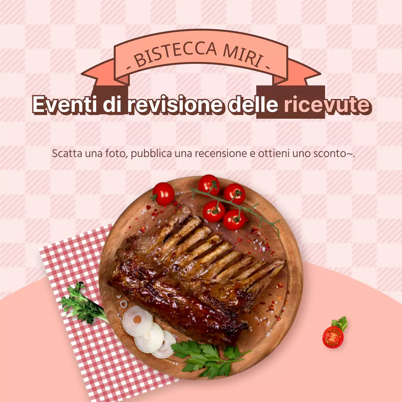 Evento di ricevimento della bistecca con sfondo rosa