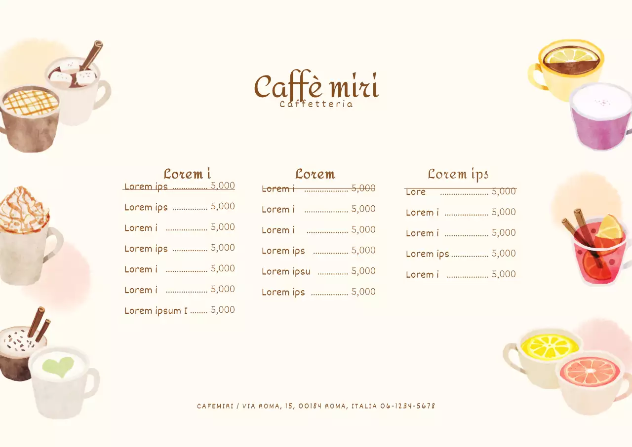 Menu illustrato del caffè