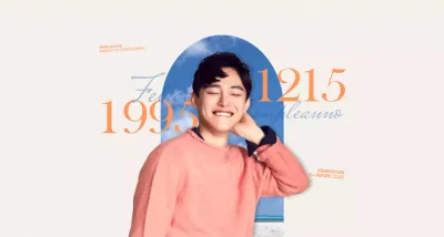 Concetto emozionale in arancione e azzurro per il merchandising del compleanno di una celebrità