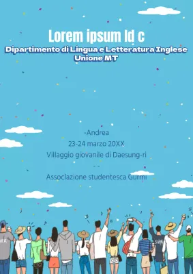 Promuovete un campo estivo universitario colorato e simpatico con un'illustrazione azzurra del fondoschiena degli studenti