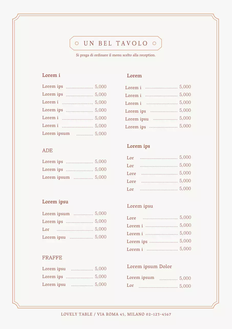 Semplice menu del caffè con bordo beige