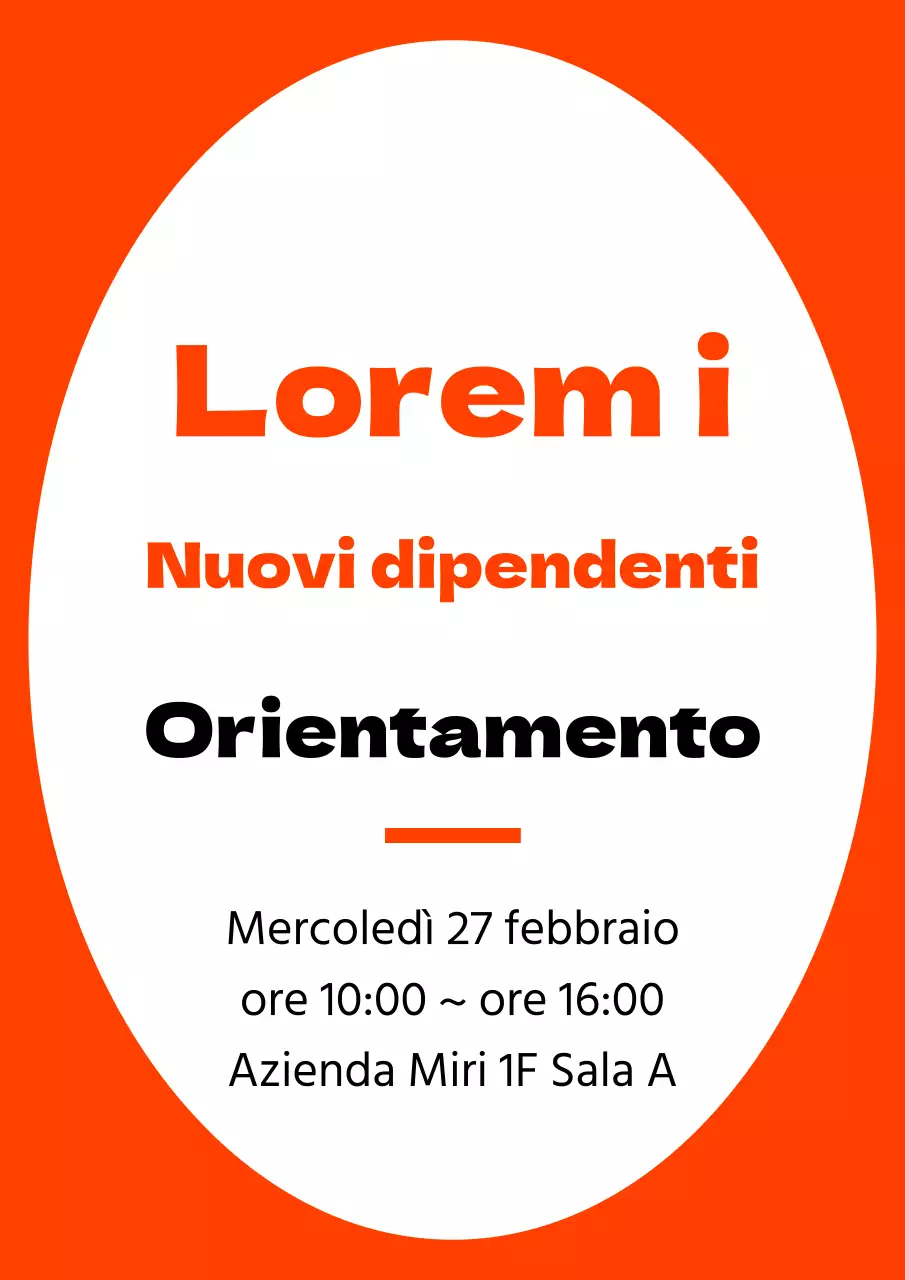 Stile semplice della cornice in arancione e nero per le informazioni sull'orientamento dei nuovi dipendenti
