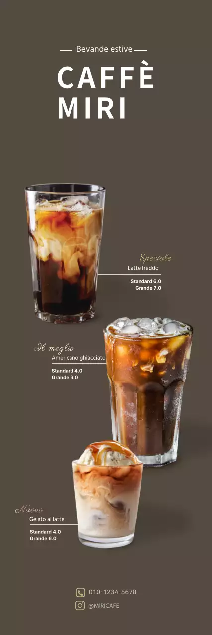 Semplice striscione di bevande estive per un bar color caffè