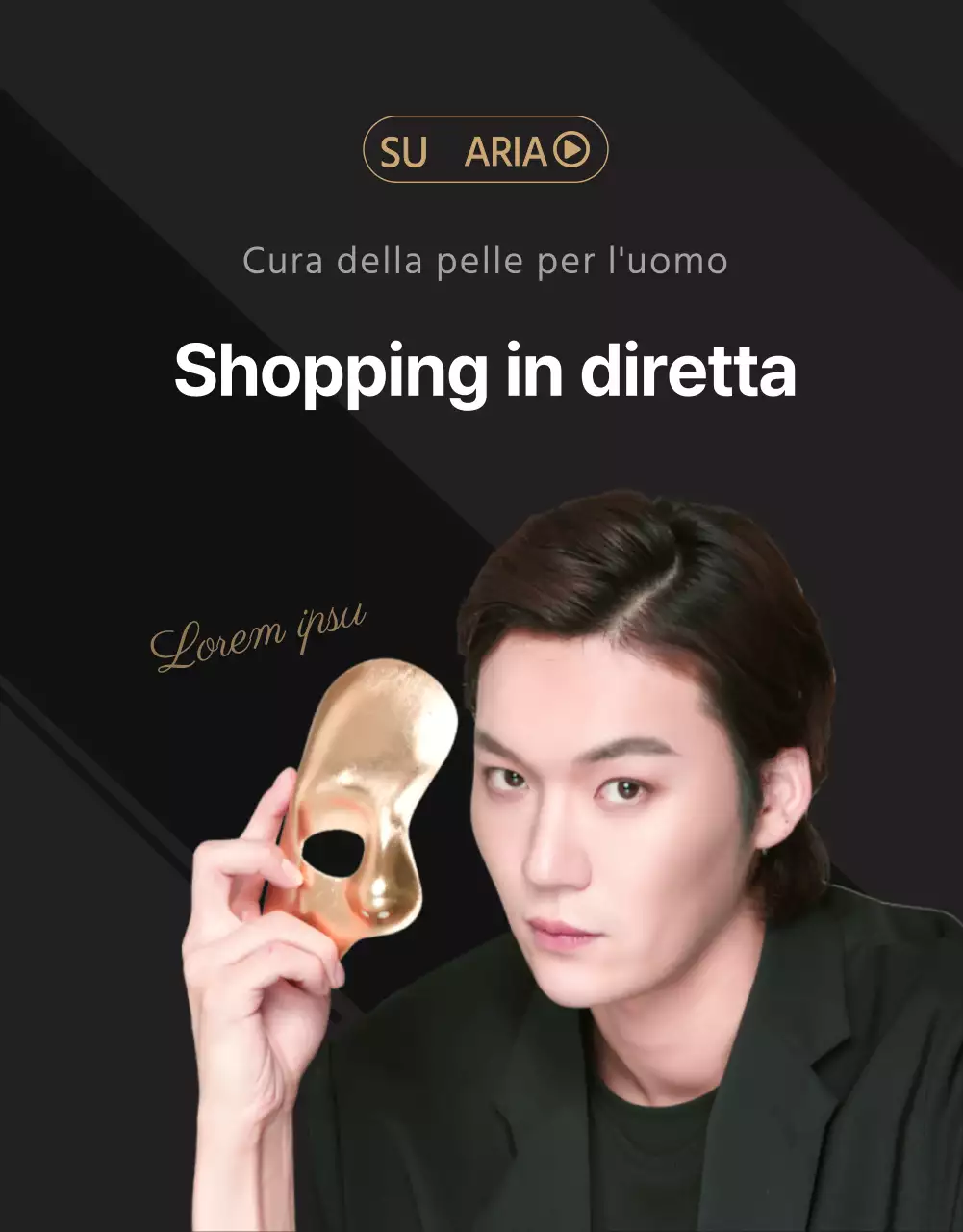 Sleek nero uomini cosmetici pagina di shopping dal vivo dettaglio