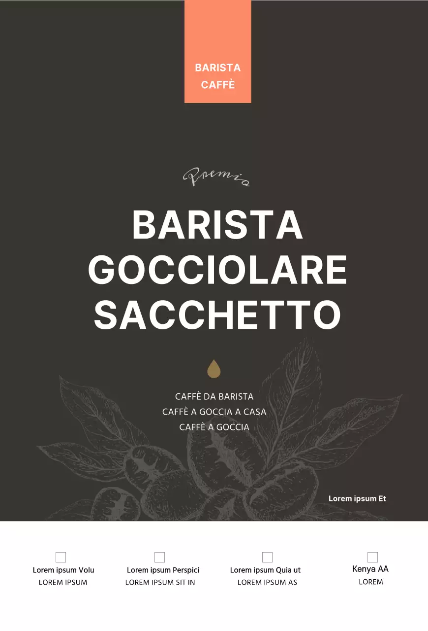 Illustrazione del caffè con fagioli marroni Scheda informativa sul prodotto Cartolina postale