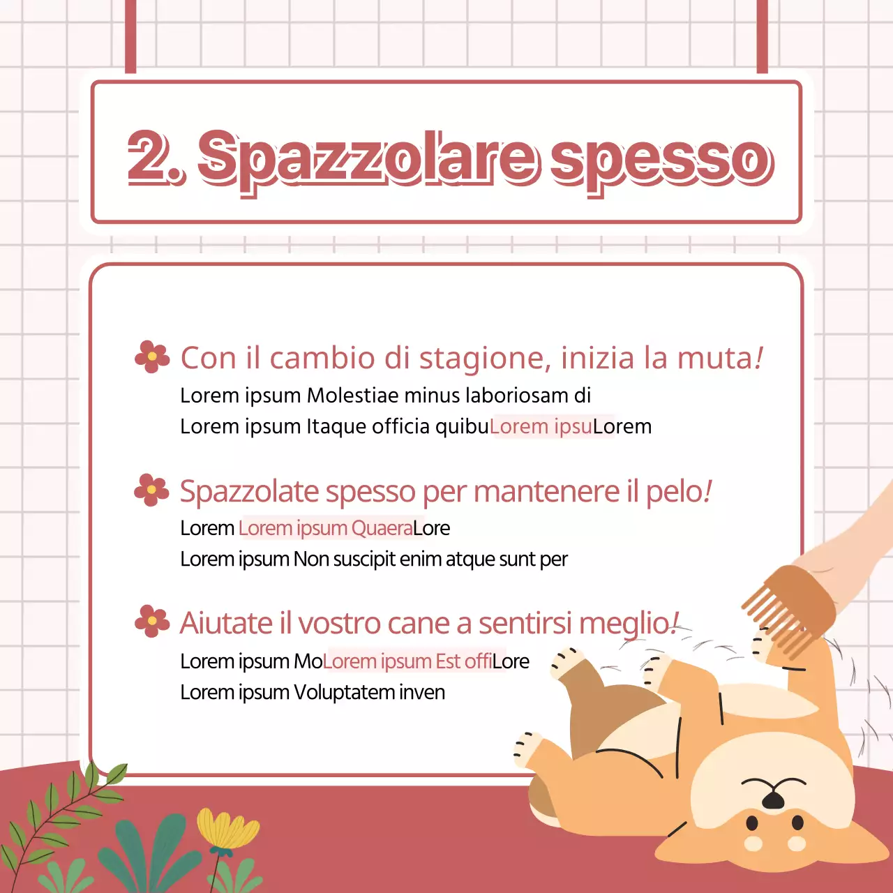 Un simpatico cucciolo con sfondo primaverile e consigli sulla salute CardNews