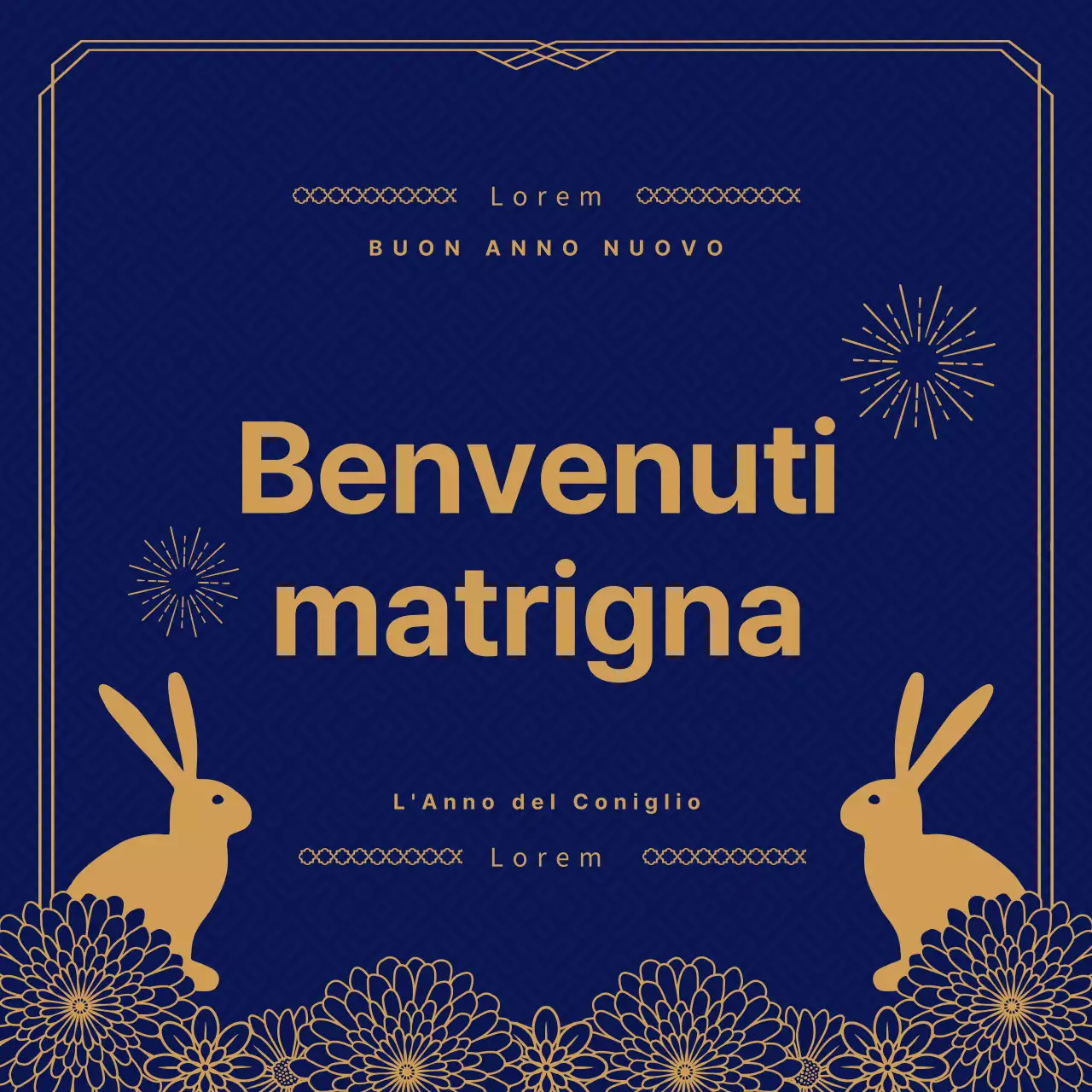 Coniglio dell'anno nuovo in blu navy e oro