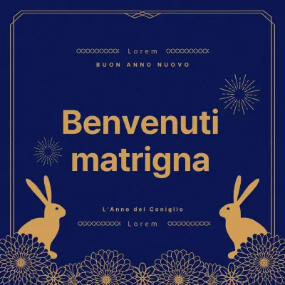 Coniglio dell'anno nuovo in blu navy e oro