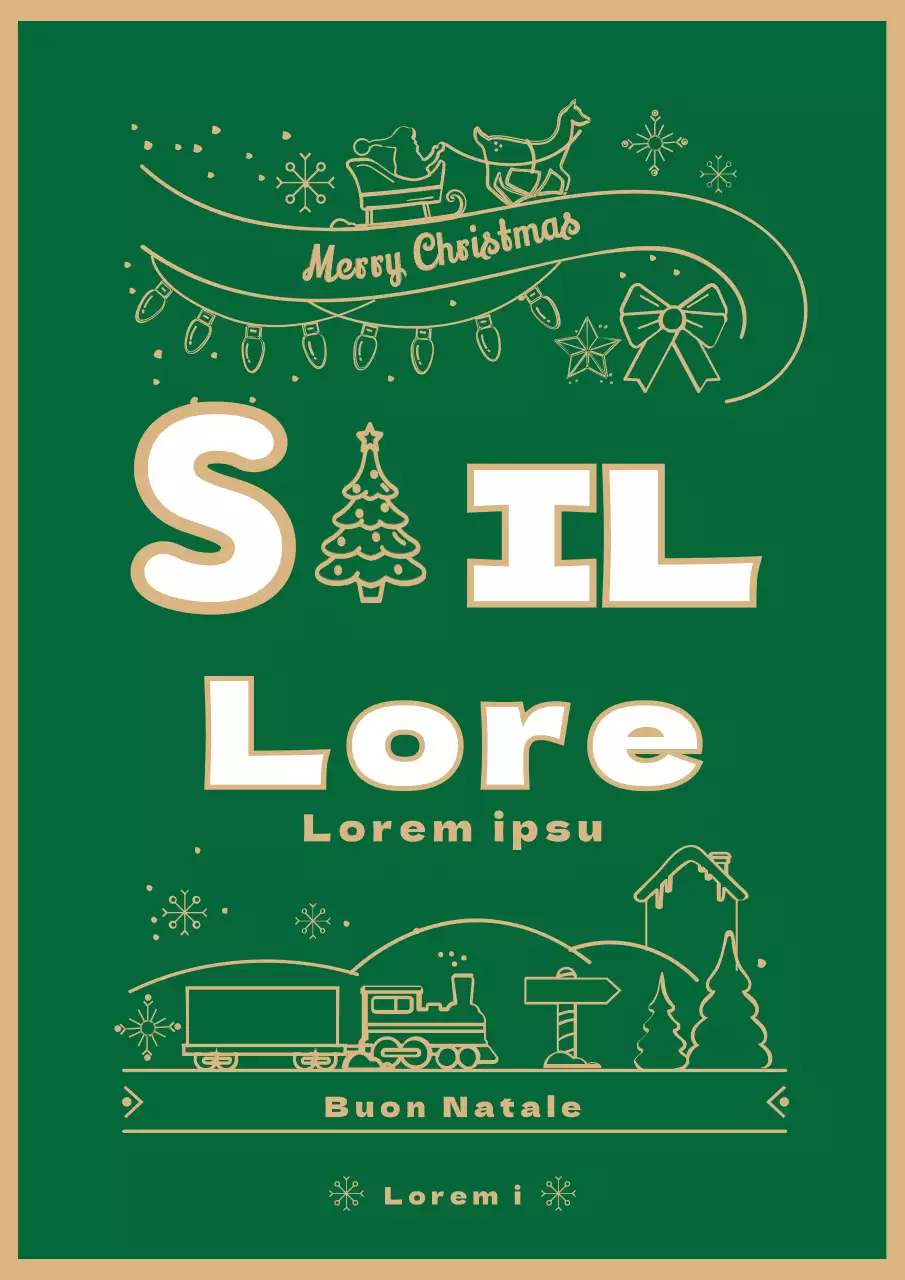 Volantino illustrato della vendita natalizia con decorazioni verdi e oro