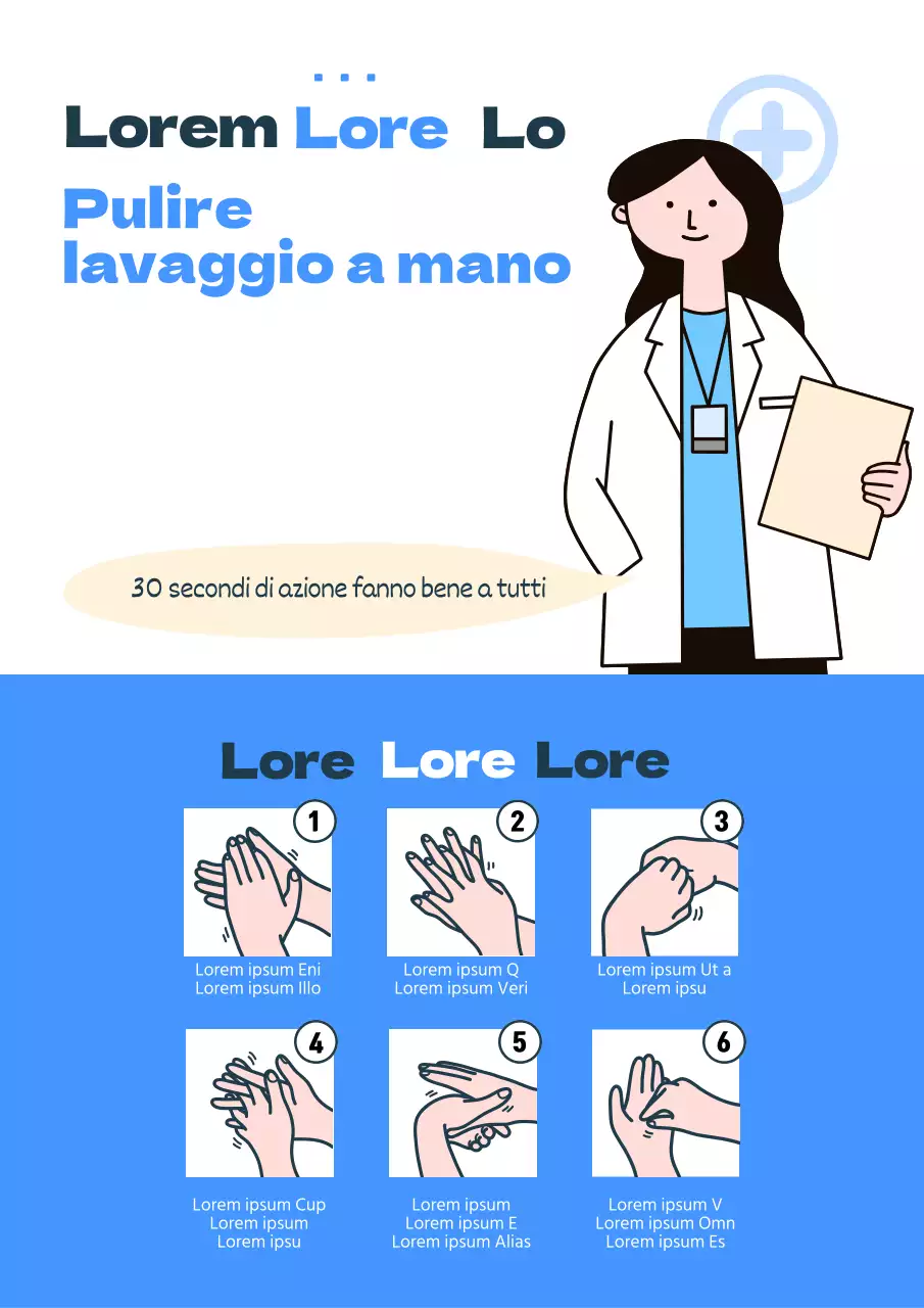 Simpatico volantino della campagna di lavaggio a mano in bianco e blu