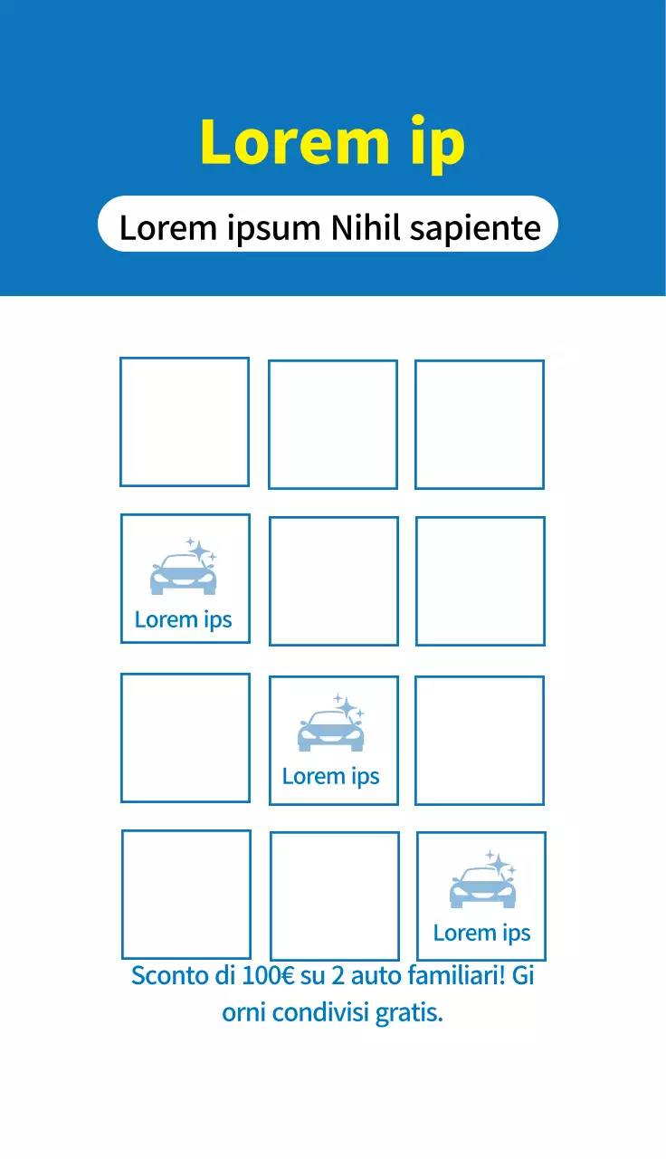 Illustrazione blu del coupon per il noleggio di un'auto ordinata