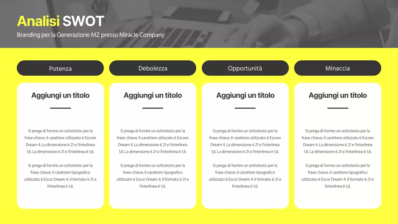 Un tema di branding aziendale moderno e unico in giallo e grigio
