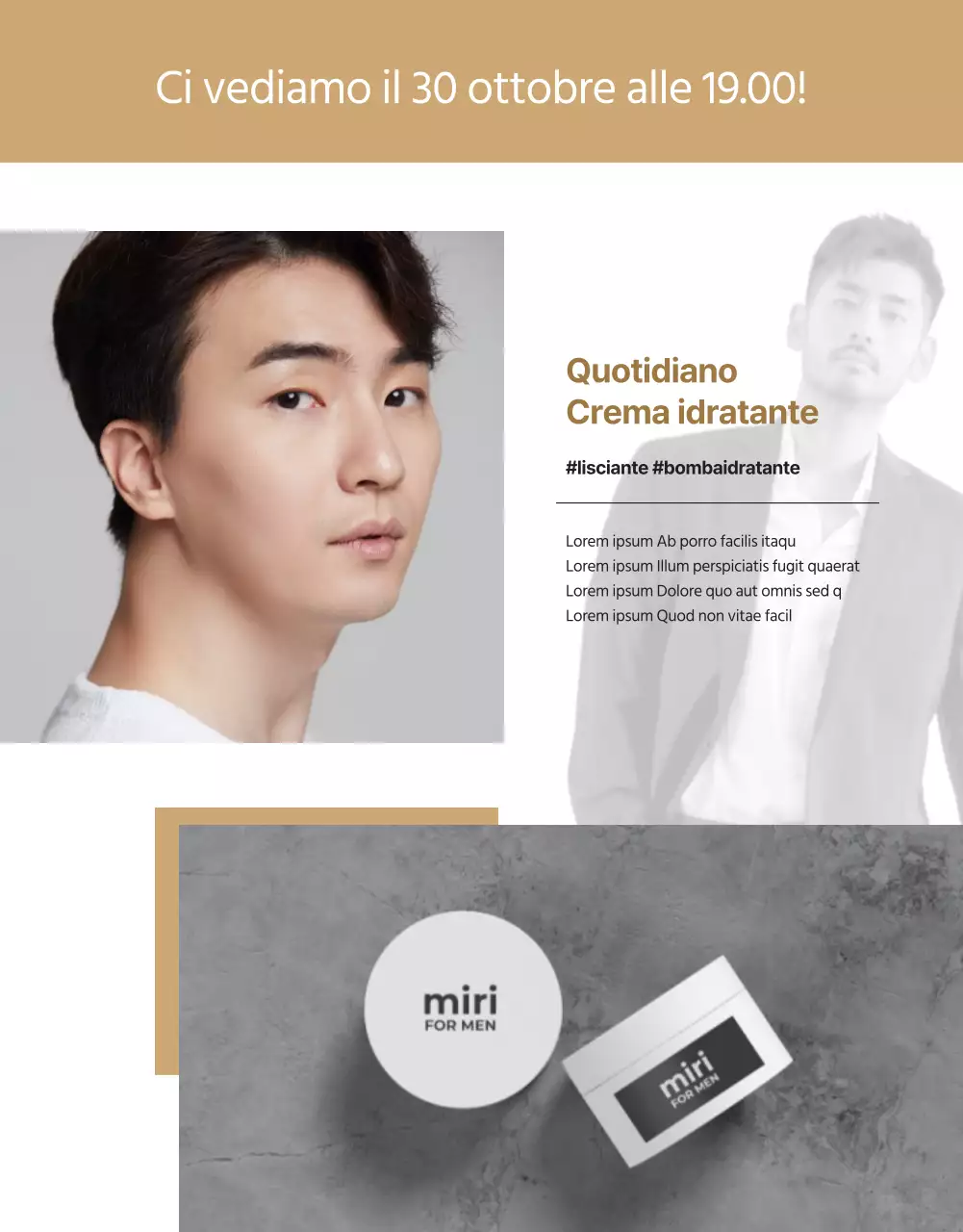 Sleek nero uomini cosmetici pagina di shopping dal vivo dettaglio