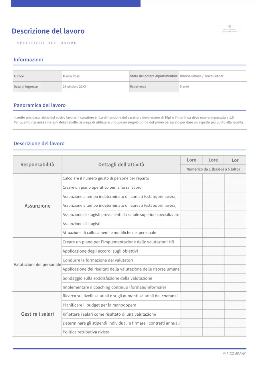 Semplice concetto di descrizione del lavoro in blu marino e nero con enfasi di linea