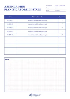 Un'agenda di studio blu e pulita