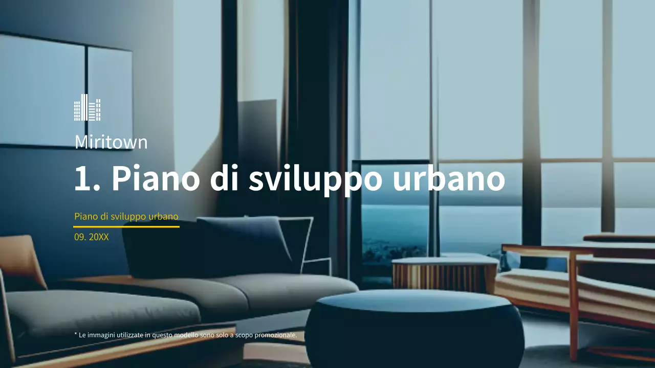 Tema di sviluppo urbano di edilizia immobiliare in blu e giallo (presentazione)