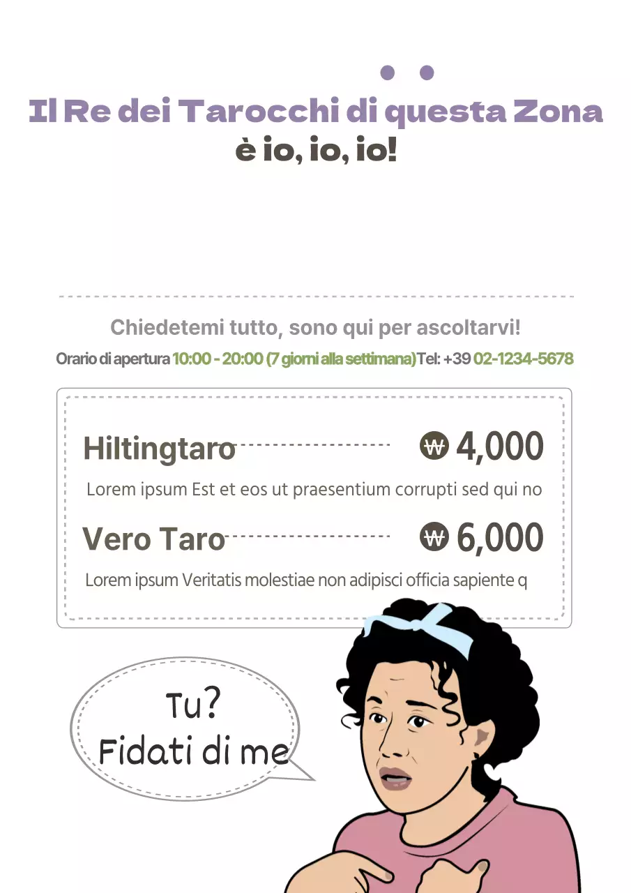 Volantino del menu del ristorante con i tarocchi