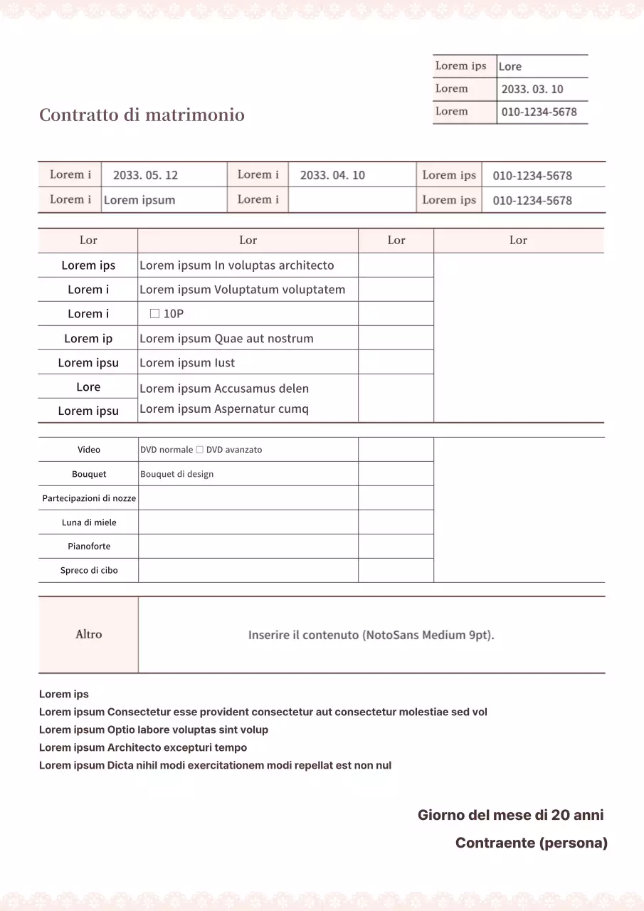 Un modello di contratto di matrimonio semplice e leggibile in colori pastello