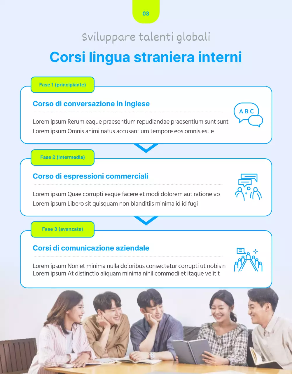 Guida alla formazione interna con accenti blu fluorescenti