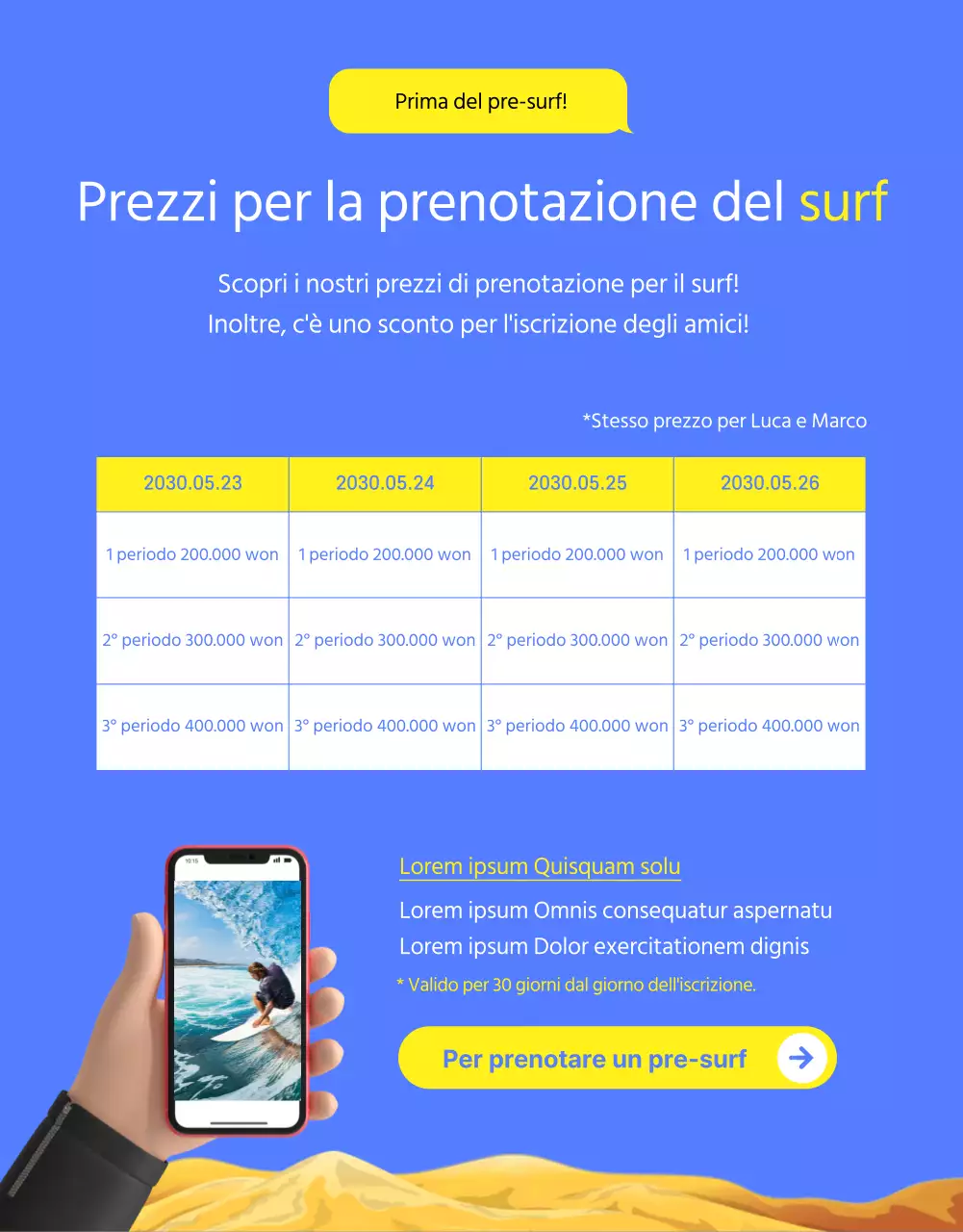 Dettagli del surf in blu e giallo