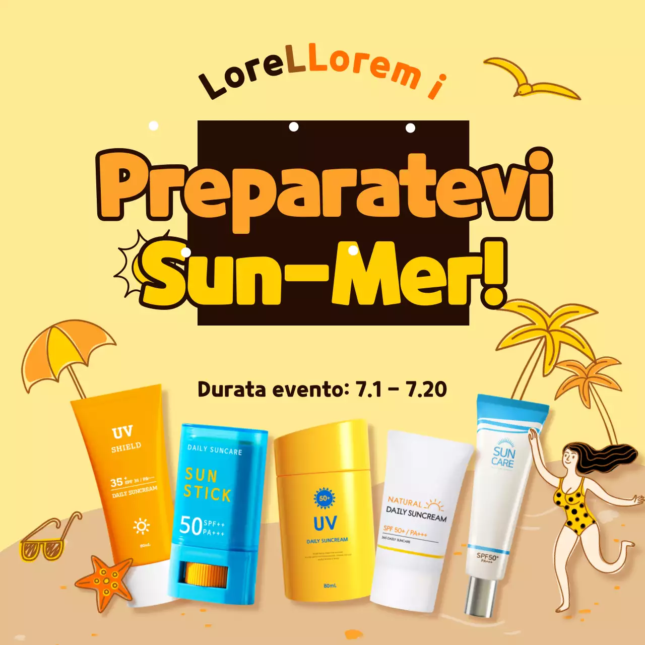 Giallo Illustrato Concetto Protezione solare Offerte estive Social Media