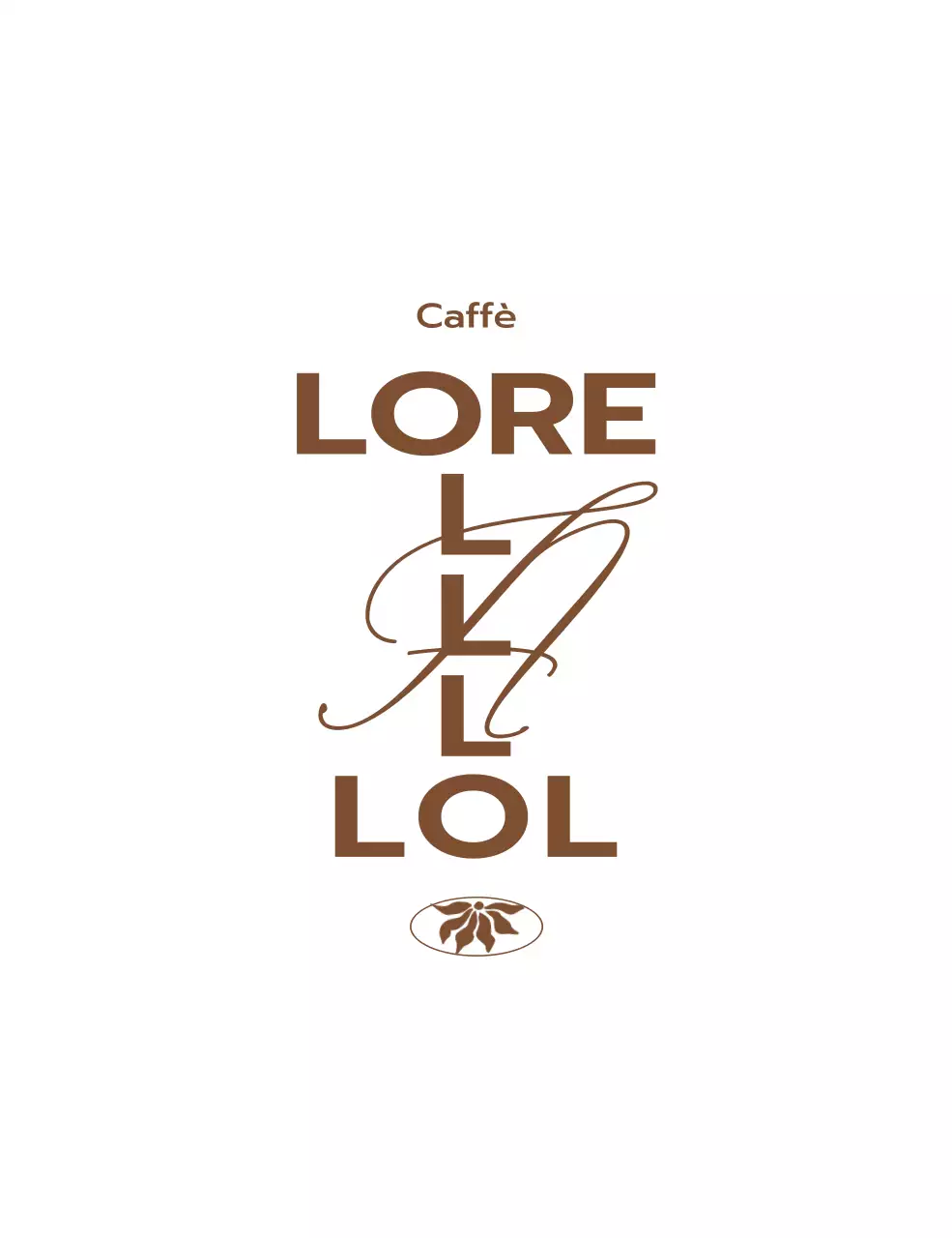 Merchandising del caffè e articoli promozionali con il logo del caffè e il nome dell'azienda in marrone.