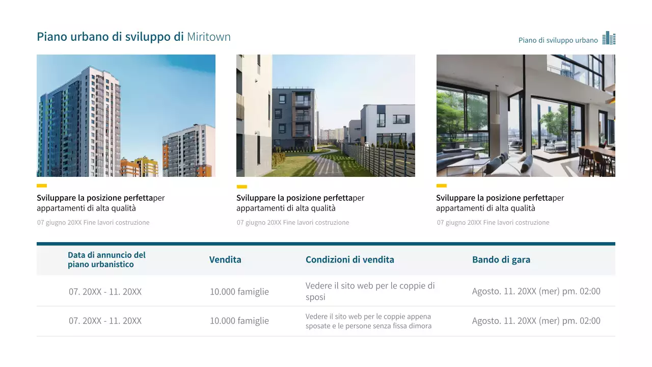 Tema di sviluppo urbano di edilizia immobiliare in blu e giallo (presentazione)