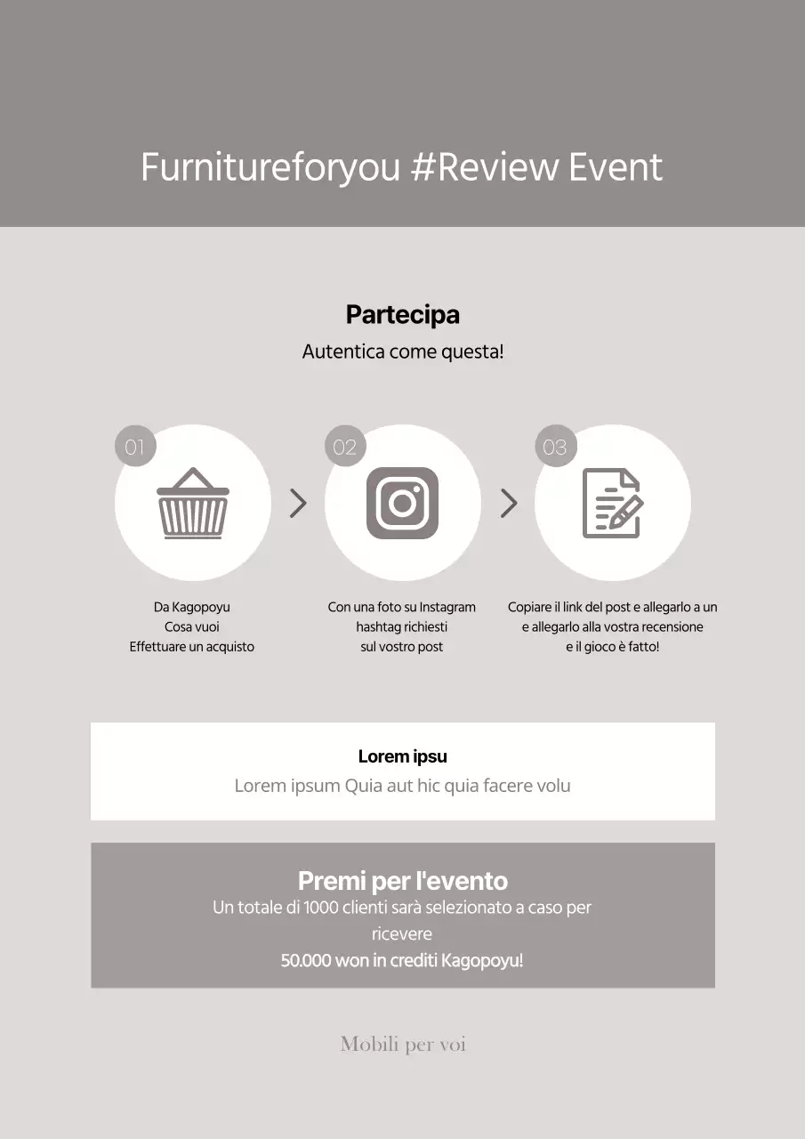 Recensione di un negozio di mobili in stile in beige volantino promozionale per eventi