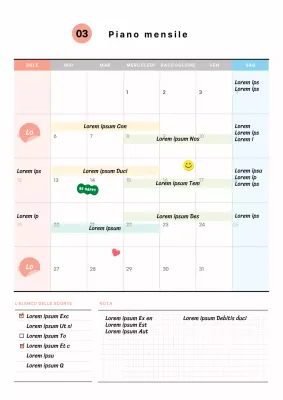 Modello di documento di piano di studio mensile con simpatici elementi adesivi illustrati