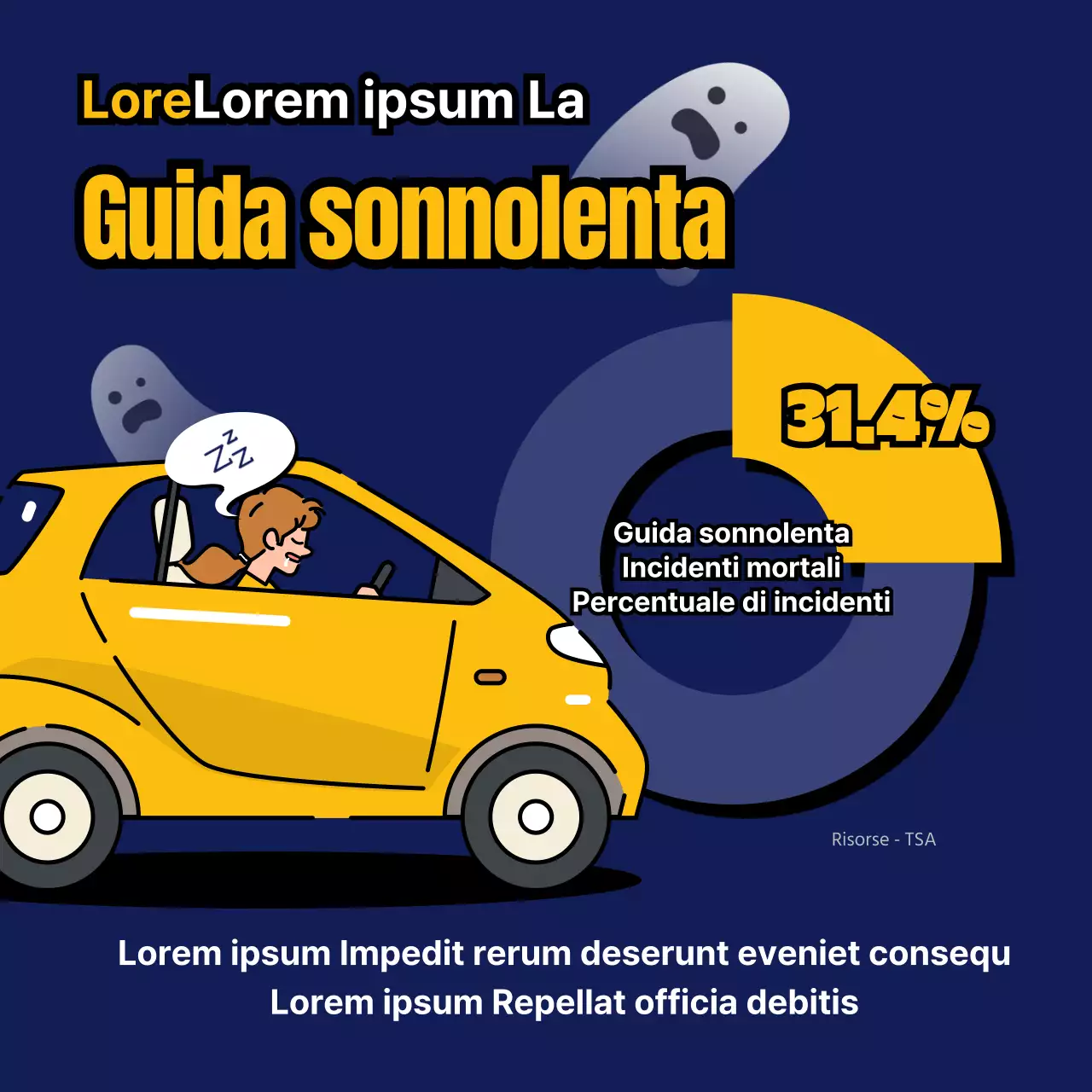 Avviso di guida sonnolenta con tema blu e giallo