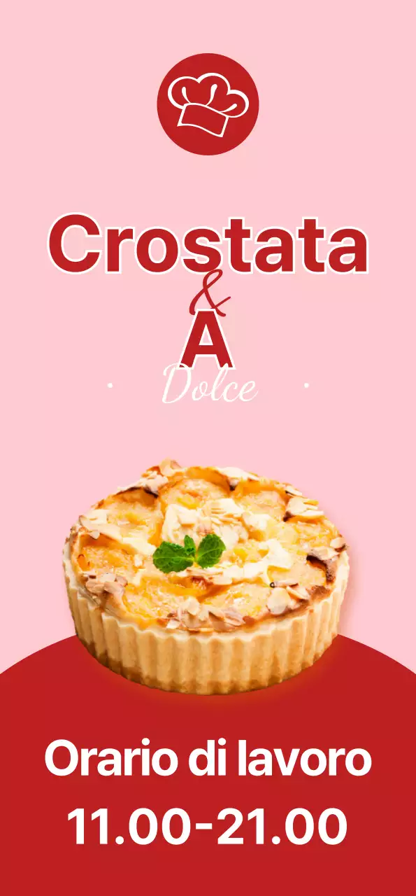 Un banner che presenta un menu di crostate dolci con uno sfondo rosa