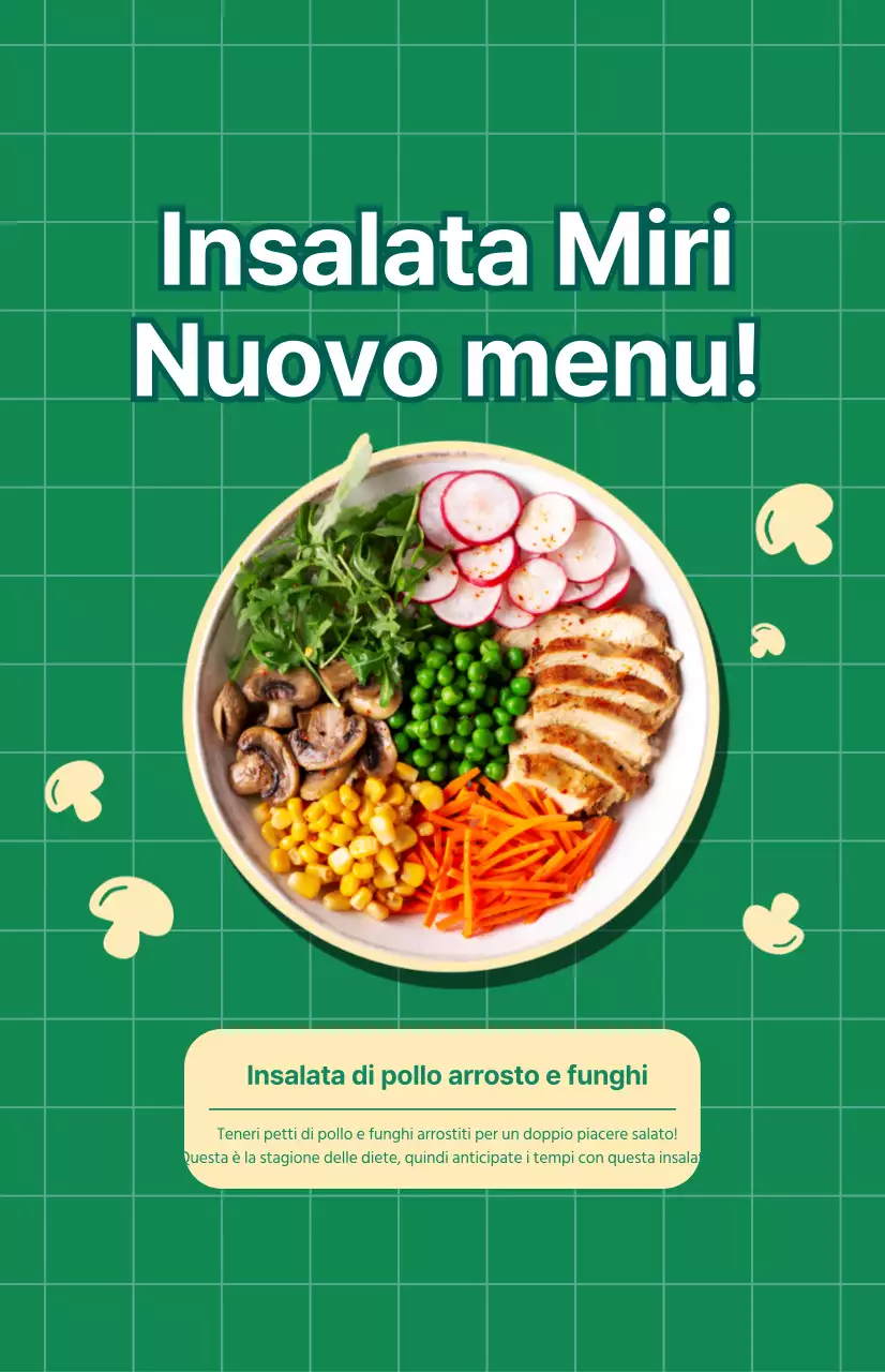 Promuovere un nuovo menu di insalate con uno sfondo a scacchi verdi