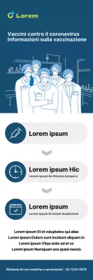 X-banner sulla vaccinazione contro il Coronavirus con tabelle infografiche e illustrazioni nei toni del blu navy