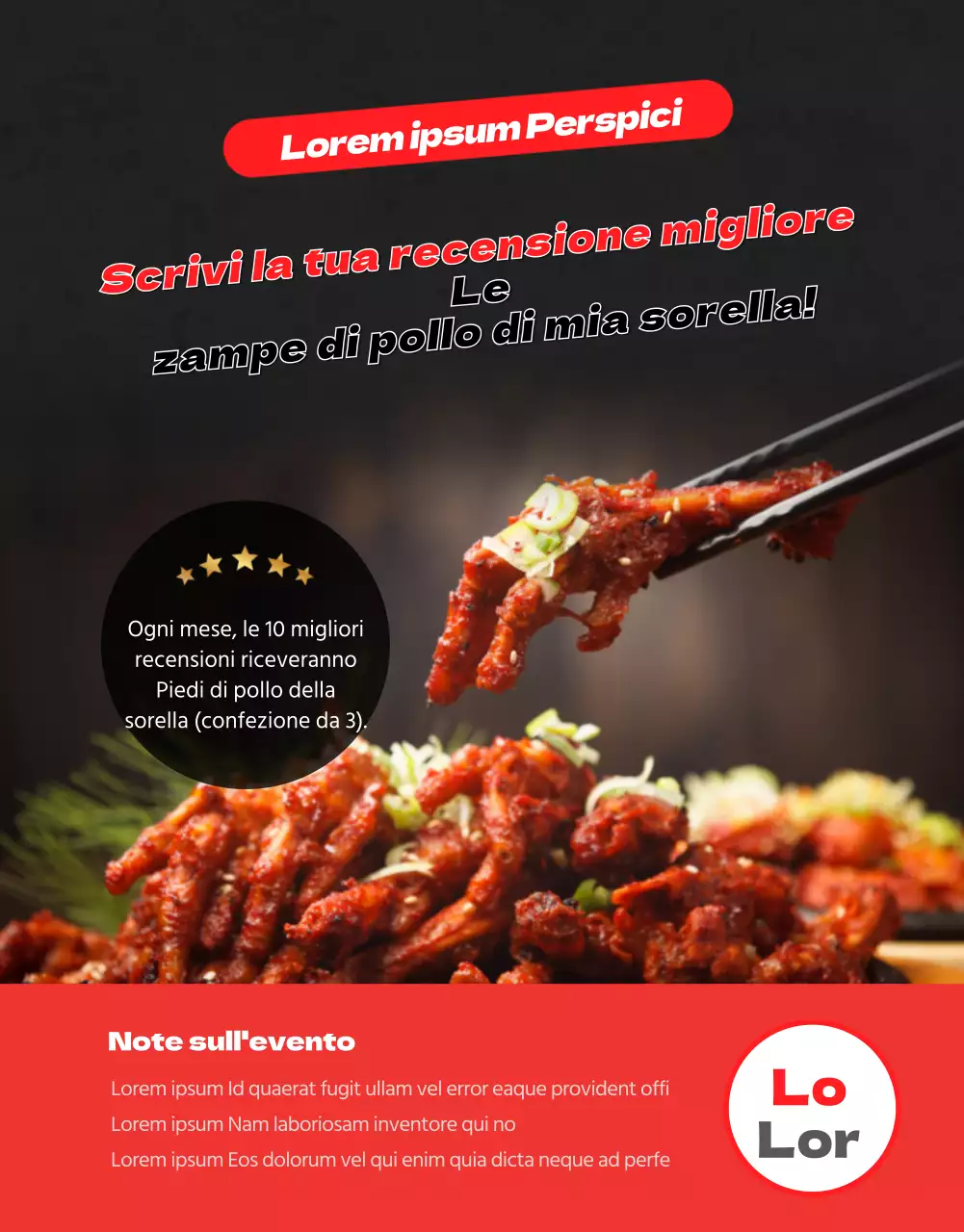 Una semplice rassegna di surgelati in nero e rossoPromozione di eventi