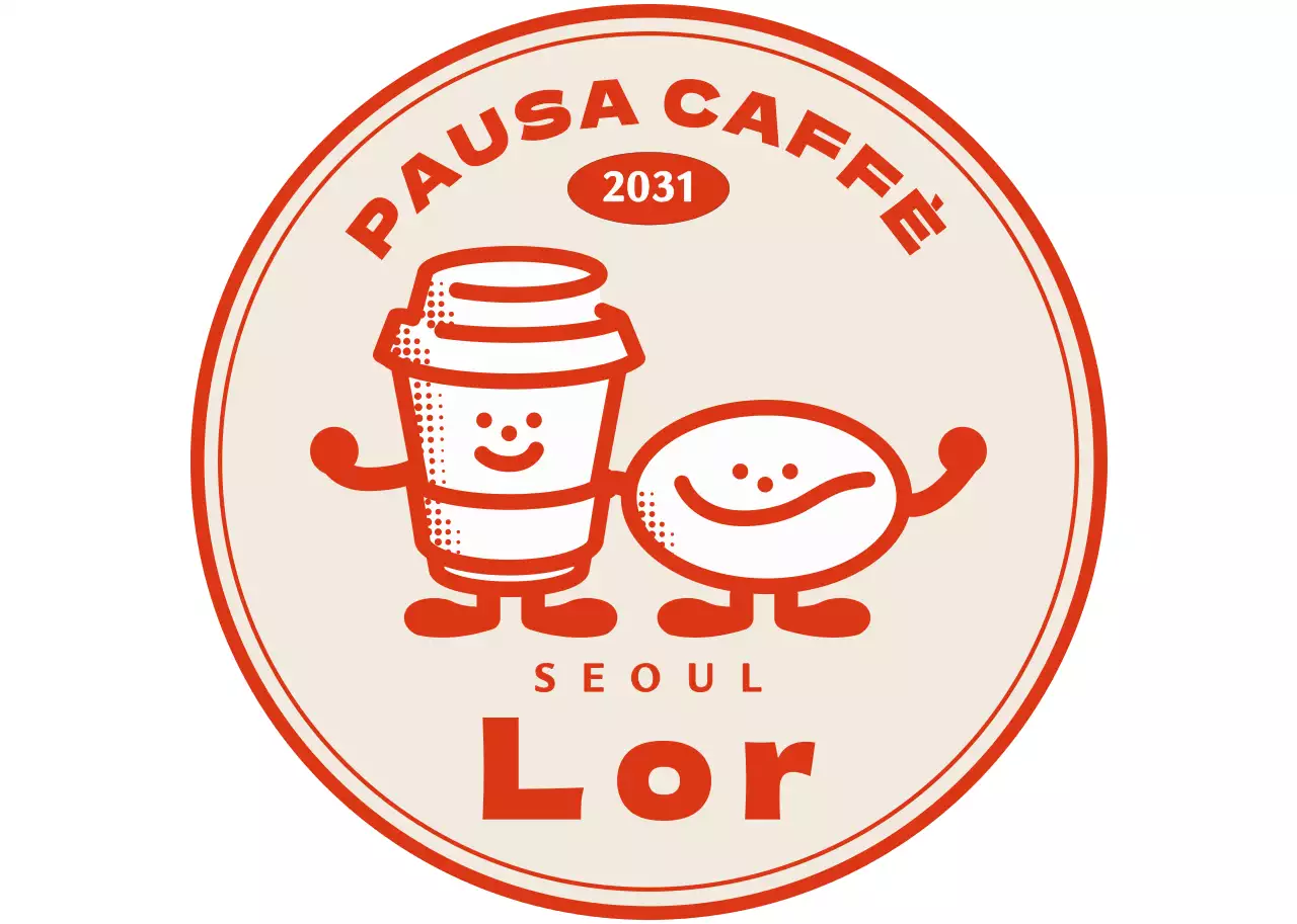 Logo del personaggio di un caffè retrò in rosso-arancio