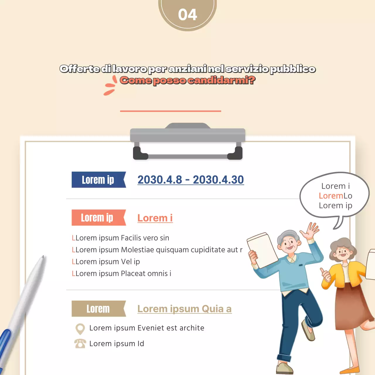 Illustrazione beige concetto lavoro pubblico anziani reclutamento schedaNews