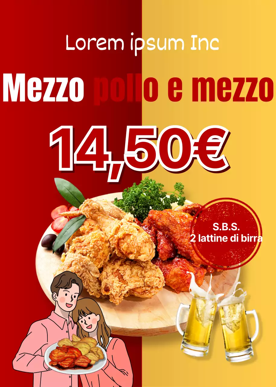Una promozione rossa e gialla per una giornata di coppia a base di pollo