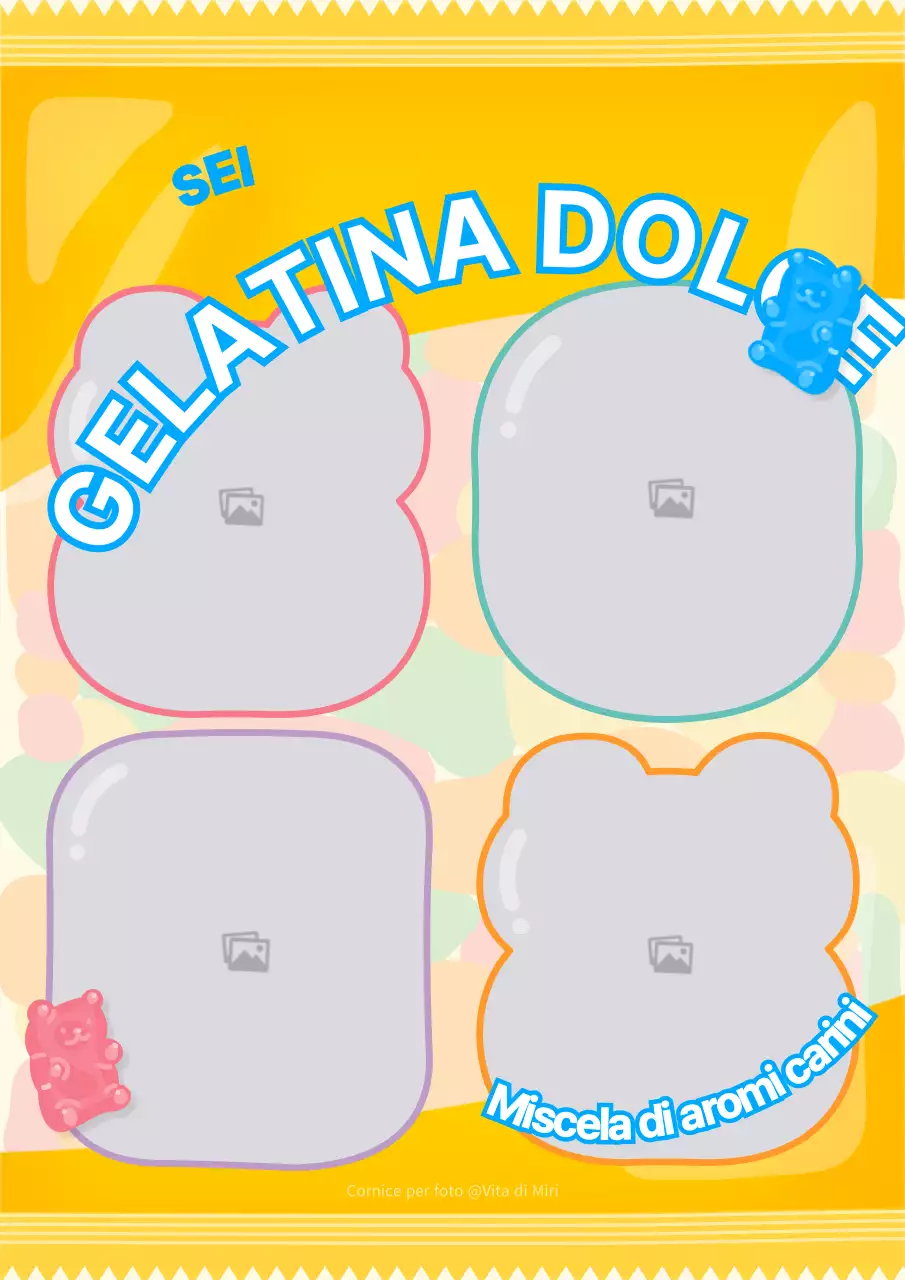 Un portafoto in quadricromia con un simpatico concetto di confezione gelatinosa in giallo e azzurro.